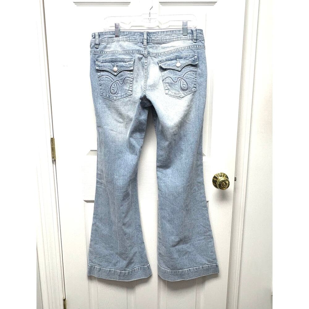 Bongo Jeans Flared Light Wash Flap Embroidered Pockets Juniors Size 13